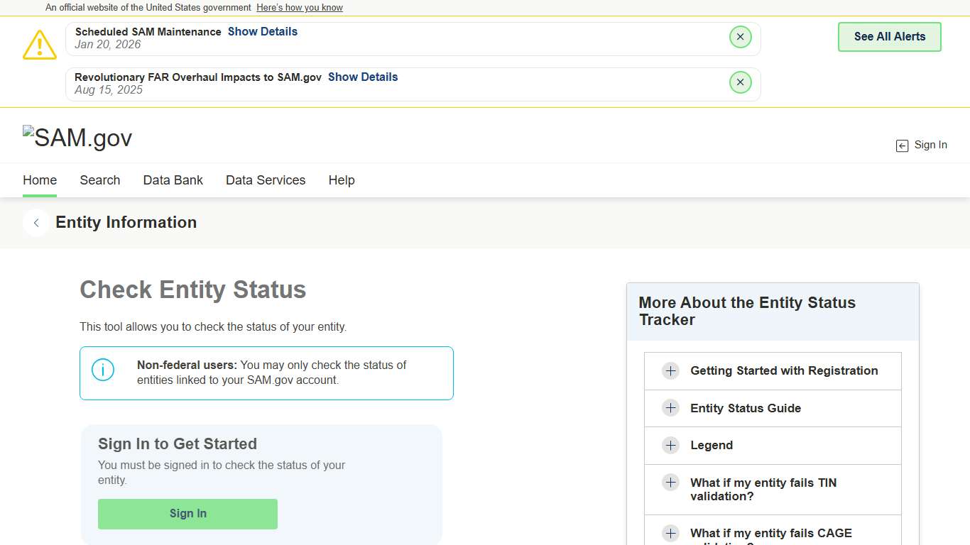 SAM.gov Check Entity Status